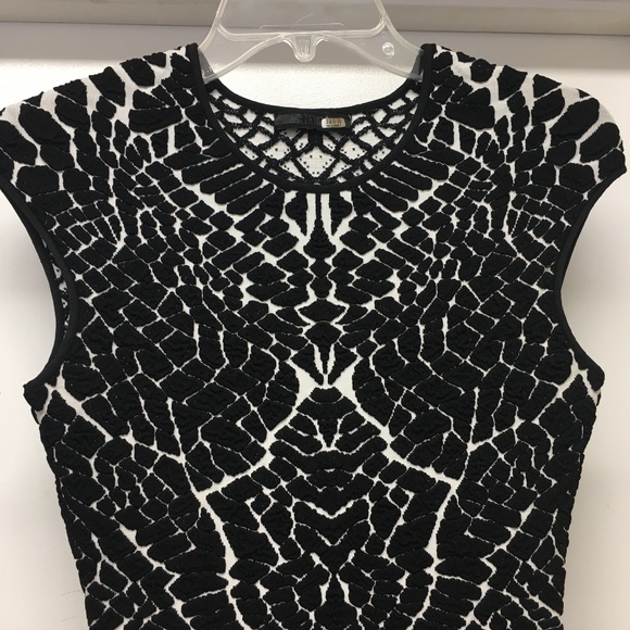 RVN Black White Jacquard BodyCon Knit Dress - Picture 3 of 9